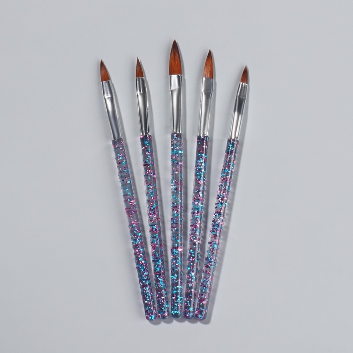 Набор кистей для наращивания и дизайна ногтей &laquo;Лепесток&raquo;, 5 шт, 14 см, цвет прозрачный