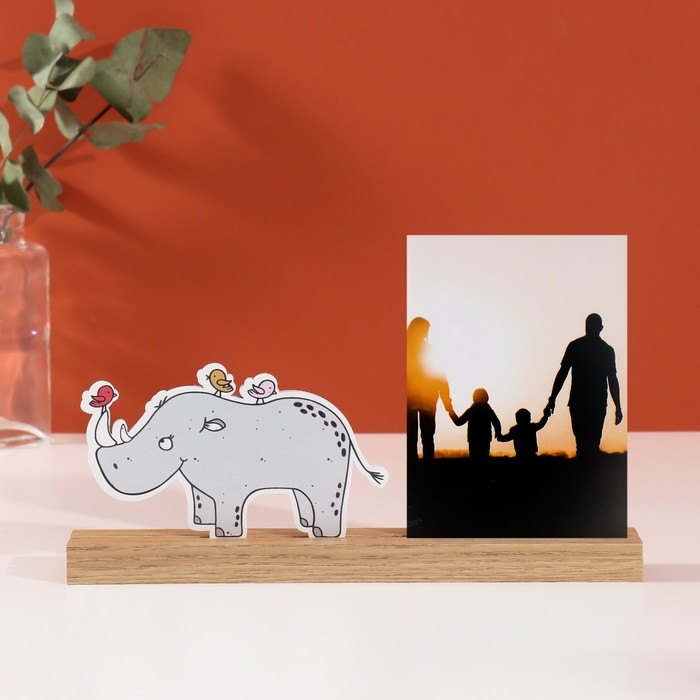 Фоторамка дерево, акрил 10х15 см  Фоторамка дерево, акрил 10х15 см "Носорог с птичками" 4х27,3х14 см