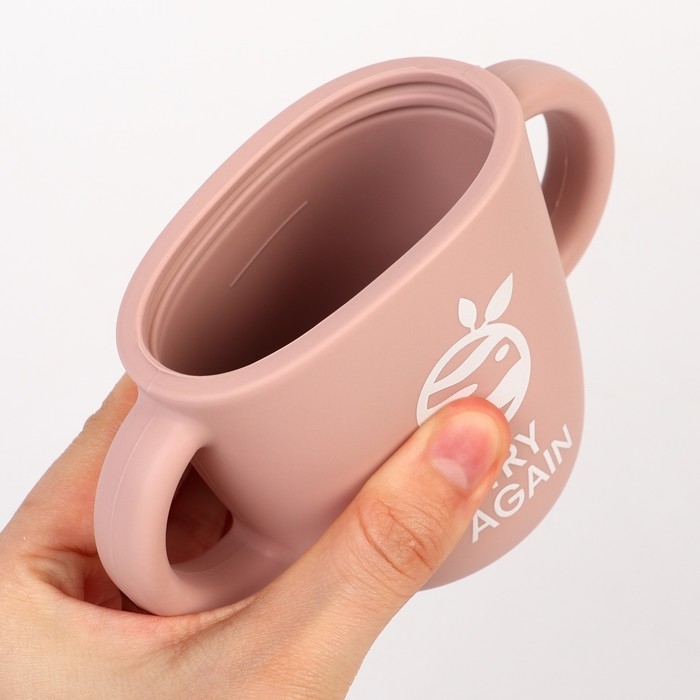 Поильник с трубочкой детский силиконовый «Try again», 200 мл., с ручками, цвет розовый Поильник с трубочкой детский силиконовый «Try again», 200 мл., с ручками, цвет розовый