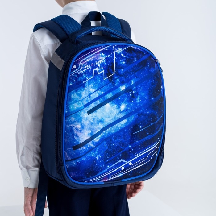 Рюкзак каркасный школьный, 37 х 28 х 19 см, Calligrata К Рюкзак каркасный школьный, 37 х 28 х 19 см, Calligrata К "Крутой космос", синий