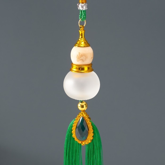 Подвеска стекло, текстиль  Подвеска стекло, текстиль "Тыква горлянка" зелёная 3,5х3,5х38 см