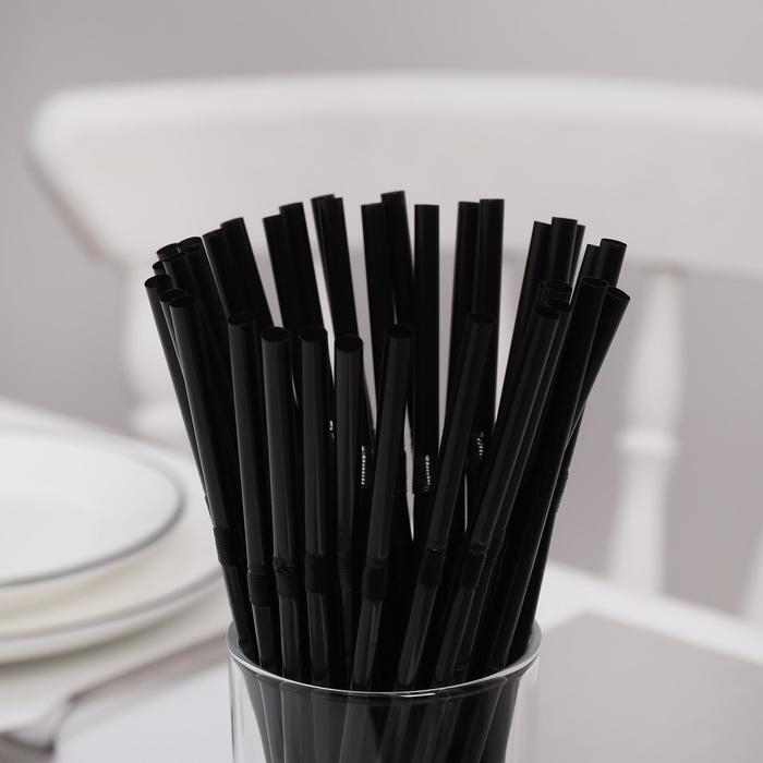 Трубочки одноразовые для напитков Доляна, 21 см, d=5 мм, 250 шт, с гофрой, цвет чёрный Трубочки одноразовые для напитков Доляна, 21 см, d=5 мм, 250 шт, с гофрой, цвет чёрный