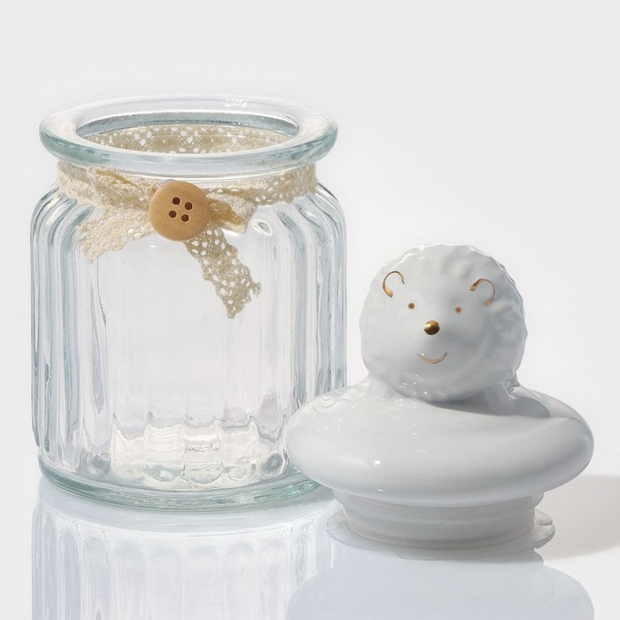 Банка стеклянная для хранения сыпучих продуктов Доляна «Ёжик в золотом», 230 мл, 7,8×15 см, с керамической крышкой