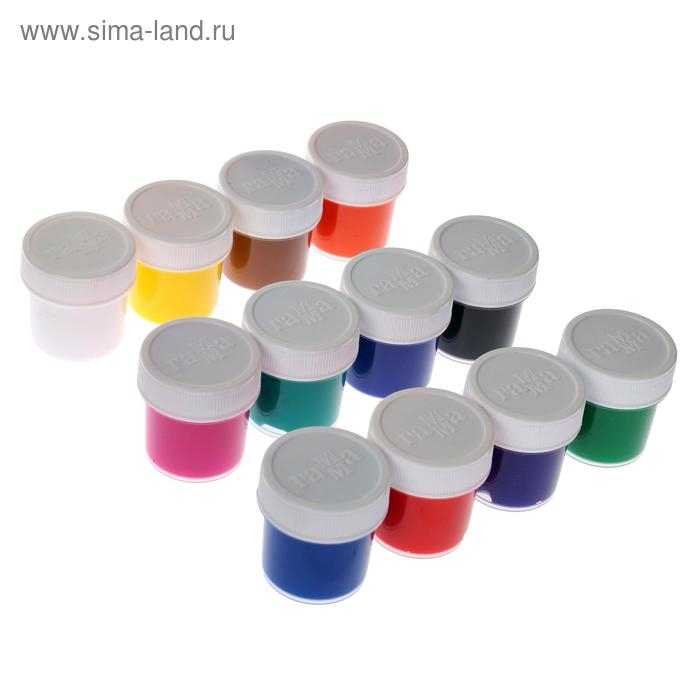 Краска акриловая, набор 12 цветов х 20 мл, Гамма  Краска акриловая, набор 12 цветов х 20 мл, Гамма "Хобби", морозостойкая, глянцевая, 3012198