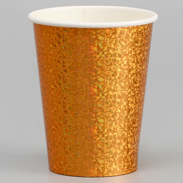 Стаканы бумажные «Голография», 6 шт., цвет золото Стаканы бумажные «Голография», 6 шт., цвет золото