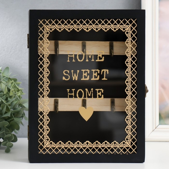 Ключница дерево 6 крючков Ключница дерево 6 крючков "Дом, милый дом" чёрная 20х5,5х26 см