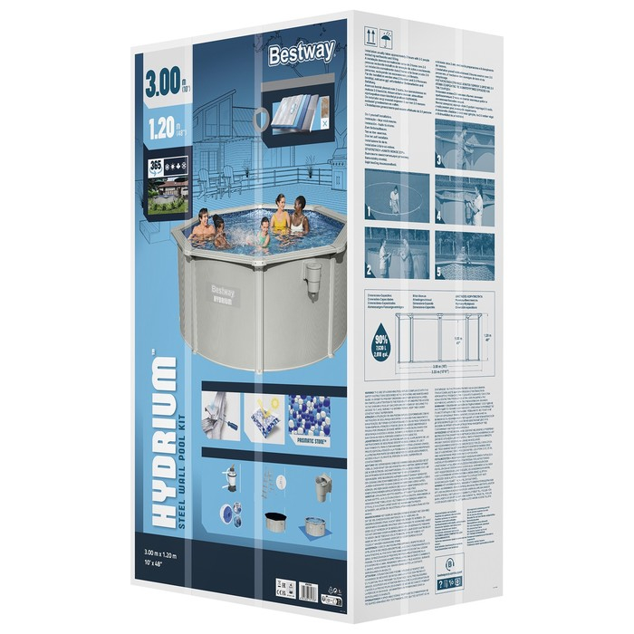 Бассейн стальной Hydrium, 300 х 120 см, песчаный фильтр-насос, лестница, подстилка, тент, 56566 Bestway Бассейн стальной Hydrium, 300 х 120 см, песчаный фильтр-насос, лестница, подстилка, тент, 56566 Bestway