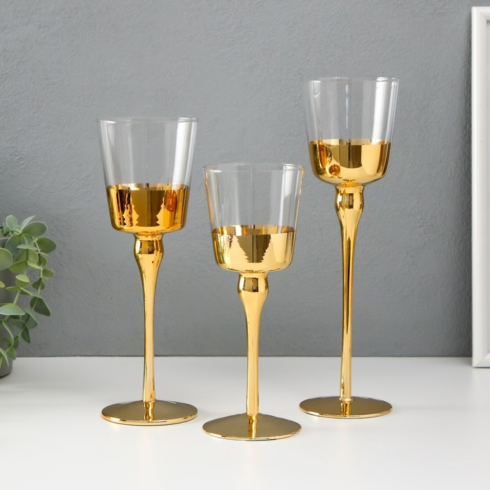 Подсвечник стекло набор 3 шт Подсвечник стекло набор 3 шт "Романтика свечей" золото высота 26см, 23 см, 20 см