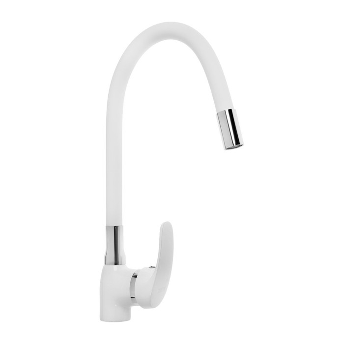 Смеситель для кухни ZEIN Z5973, гибкий силиконовый излив, картридж 40 мм, латунь, белый Смеситель для кухни ZEIN Z5973, гибкий силиконовый излив, картридж 40 мм, латунь, белый