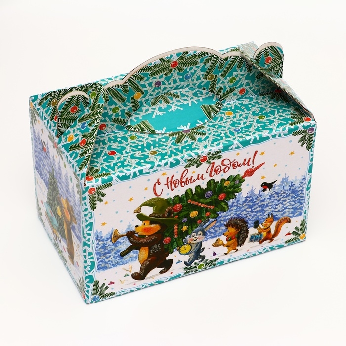 Подарочная коробка Подарочная коробка "Лесные гости" новогодняя Чемоданчик средний 20 x 12 x 19 см