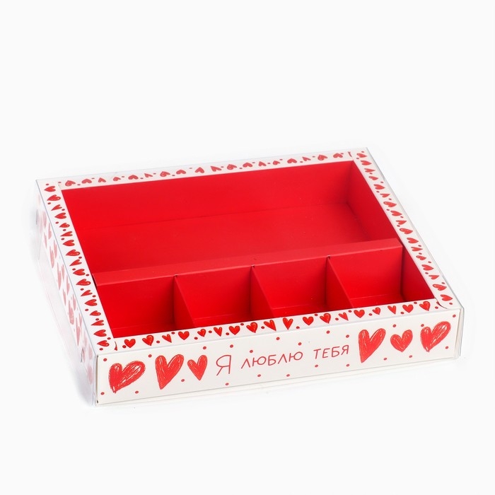 Коробка под 4 конфеты и шоколад с ячейками «Сердца» 18.8 х 15.7 х 3 см Коробка под 4 конфеты и шоколад с ячейками «Сердца» 18.8 х 15.7 х 3 см