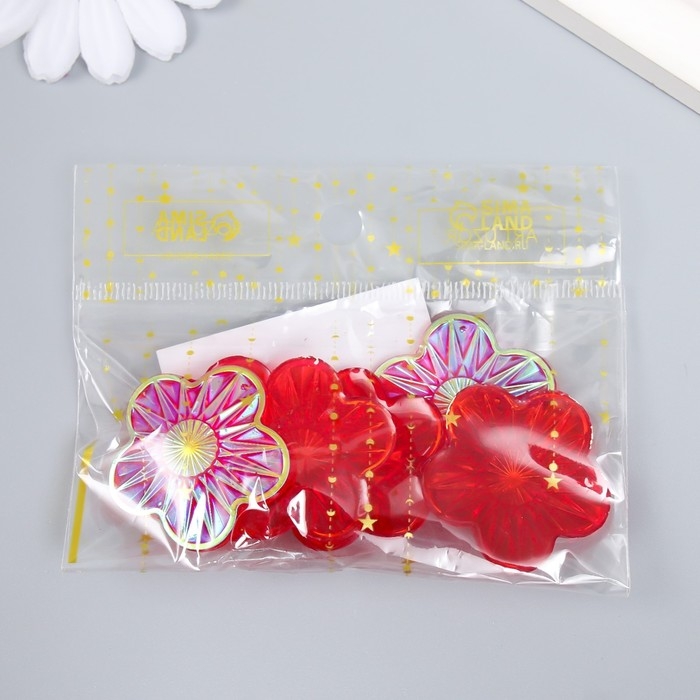 Декор для творчества пластик Декор для творчества пластик "Цветок" голография красный набор 6 шт 3,5х3,5 см