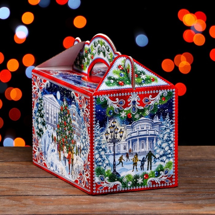 Новый год. Подарочная коробка Новый год. Подарочная коробка "На Катке" 20 x 12 x 19 см.