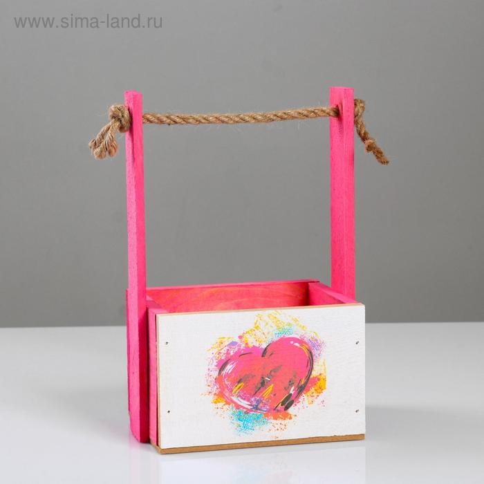 Кашпо деревянное, 15×12×8.5(25) см  Кашпо деревянное, 15×12×8.5(25) см "Пауль и Любовь. Сердце акварельное", с принтом