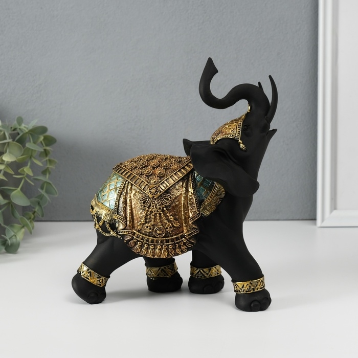 Сувенир полистоун Сувенир полистоун "Чёрный слон в золотой богатой попоне" МИКС 22х10х18,8 см
