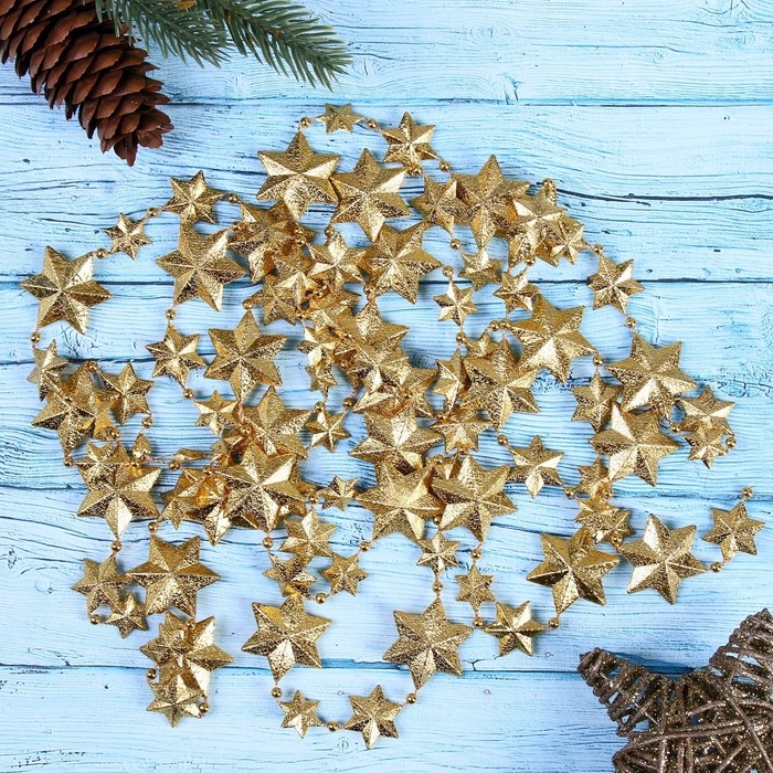 Бусы на ёлку 2,7 м Бусы на ёлку 2,7 м "Рельефные звёзды" микс