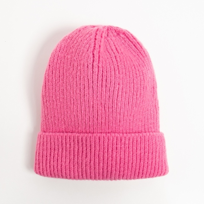 Шапка женская MINAKU с отворотом, размер 54-56, цвет розовый