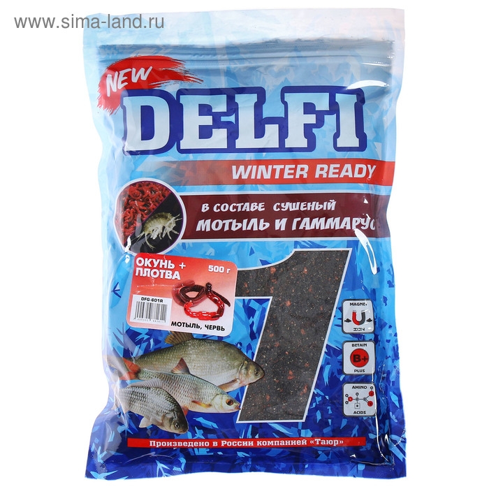 Прикормка зимняя увлажненная DELFI ICE Ready, окунь - плотва, мотыль/червь, 500 г Прикормка зимняя увлажненная DELFI ICE Ready, окунь - плотва, мотыль/червь, 500 г