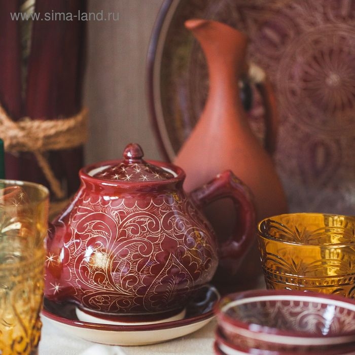 Чайник Риштанская Керамика Чайник Риштанская Керамика "Узоры", 850 мл, коричневый