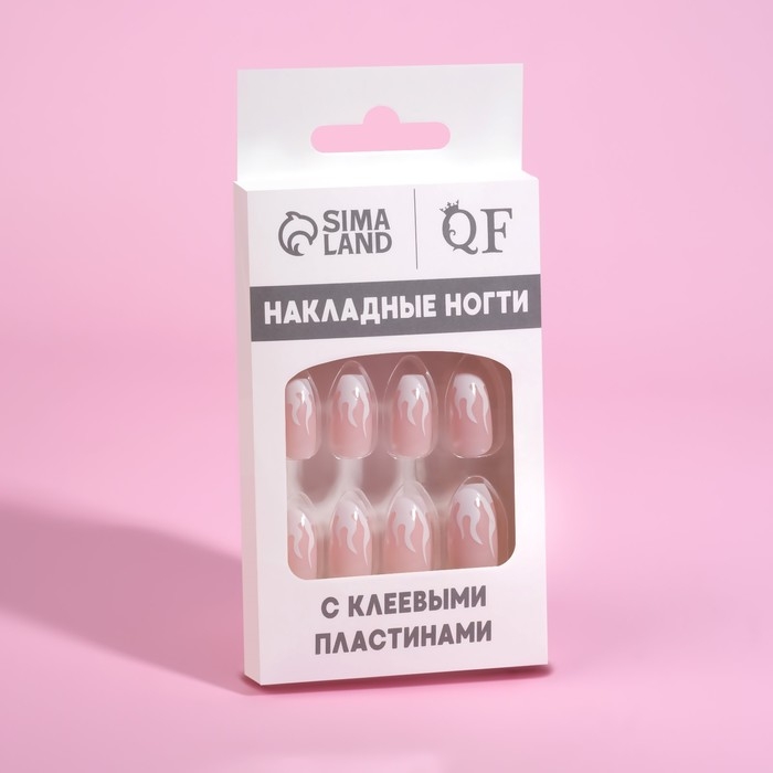 Накладные ногти &laquo;Fire&raquo;, 12 шт, с клеевыми пластинами, форма балерина, розовые, белые