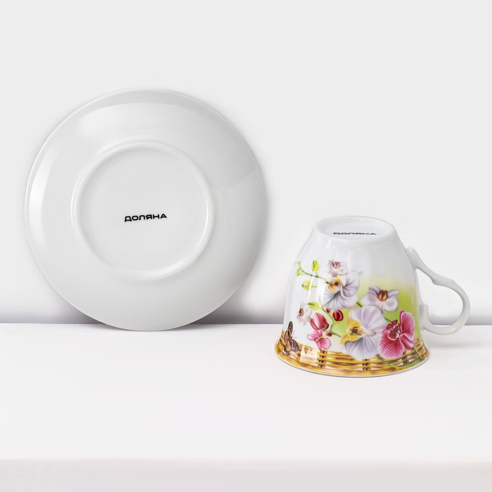 Набор чайный керамический на металлической подставке Доляна «Садовый дворик», 13 предметов: 6 чашек 200 мл, 6 блюдец d=14,1 см, чайник 1 л ㅤ Набор чайный керамический на металлической подставке Доляна «Садовый дворик», 13 предметов: 6 чашек 200 мл, 6 блюдец d=14,1 см, чайник 1 л ㅤ