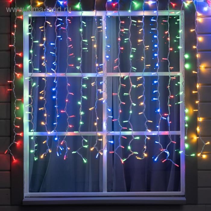 Гирлянда Гирлянда "Занавес" 2 х 1.5 м , IP65, УМС, белая нить каучук, 300 LED, свечение мульти, 220 В
