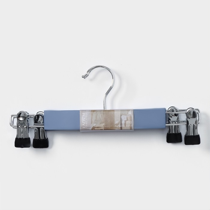 Вешалки для брюк и юбок LaDо́m Brillant, 28×12×2,3 см, 2 шт, деревянные, с зажимами, цвет синий Вешалки для брюк и юбок LaDо́m Brillant, 28×12×2,3 см, 2 шт, деревянные, с зажимами, цвет синий