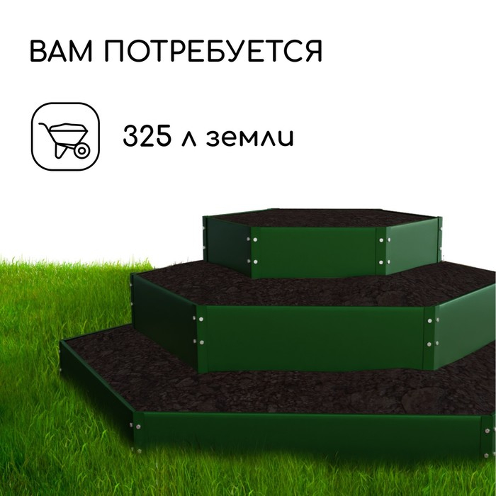 Клумба оцинкованная, 3 яруса, d = 60–100–140 см, h = 45 см, зелёная, Greengo Клумба оцинкованная, 3 яруса, d = 60–100–140 см, h = 45 см, зелёная, Greengo