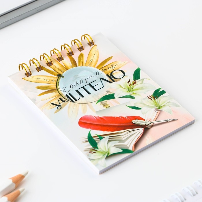 Подарочный набор блокнот «Золотому учителю», формат А7, 32 листа, ручка пластик,синяя паста Подарочный набор блокнот «Золотому учителю», формат А7, 32 листа, ручка пластик,синяя паста