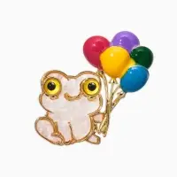 Брошь перламутровый "Лягушка" с шариками, цветная  в золоте