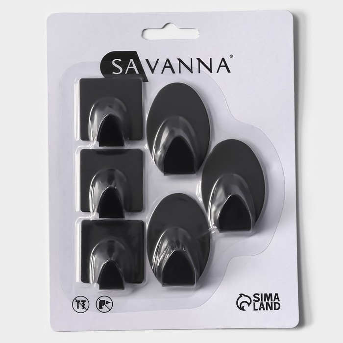 Крючки самоклеющиеся SAVANNA Black Loft, 6 шт, металл, 1,9×5,3×3,5 см, цвет чёрный Крючки самоклеющиеся SAVANNA Black Loft, 6 шт, металл, 1,9×5,3×3,5 см, цвет чёрный
