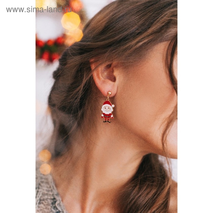 Новый год! Серьги «Новогодние» ёлочка и санта, цветные в золоте Новый год! Серьги «Новогодние» ёлочка и санта, цветные в золоте