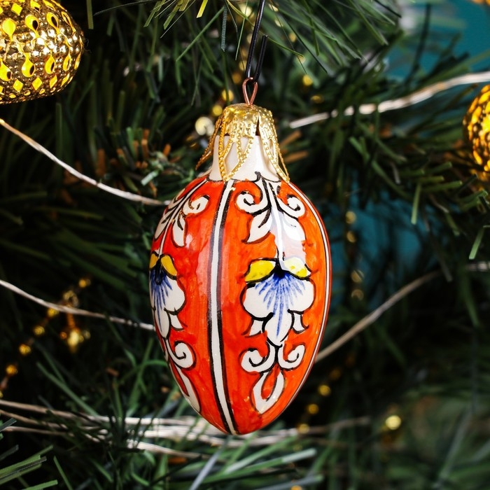 Игрушка ёлочная Риштанская керамика Игрушка ёлочная Риштанская керамика "Шишка", 7,5 см, оранжевая