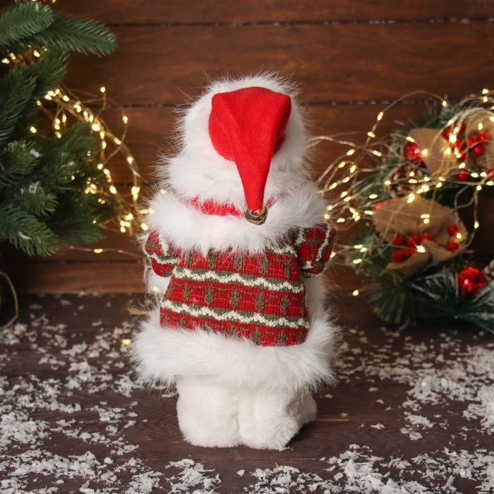 Дед Мороз  Дед Мороз "В пушистом костюме, с мешком" двигается, с подсветкой, 30х19 см, красный