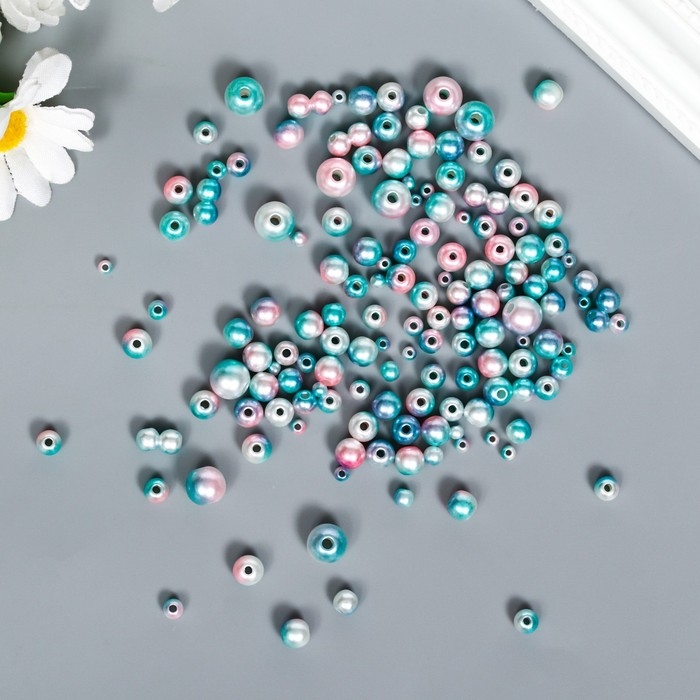Бусины для творчества пластик Бусины для творчества пластик "Круглые. Градиент. Русалка зелёно-голубая" d=3-8мм, н-р 10гр 745957