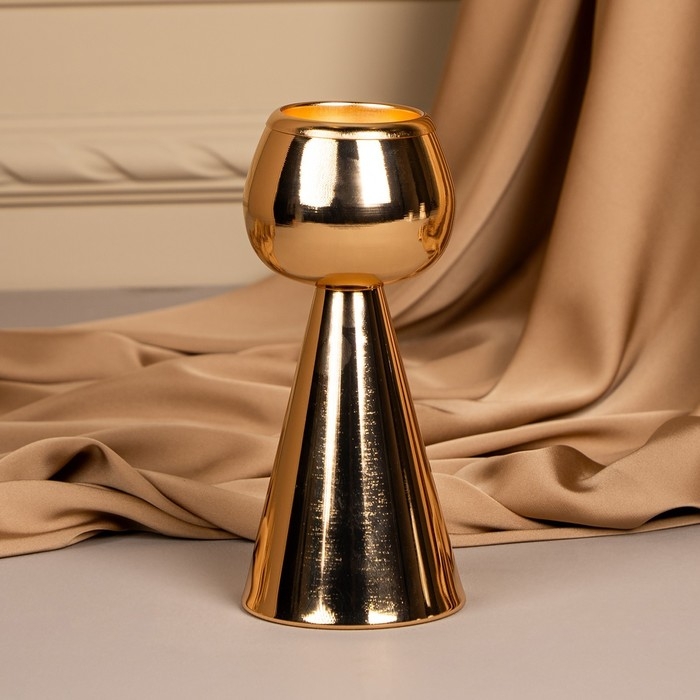 Подсвечник металл на 1 свечу «Гиацинт», цвет золото 8 х 8 х 19 см