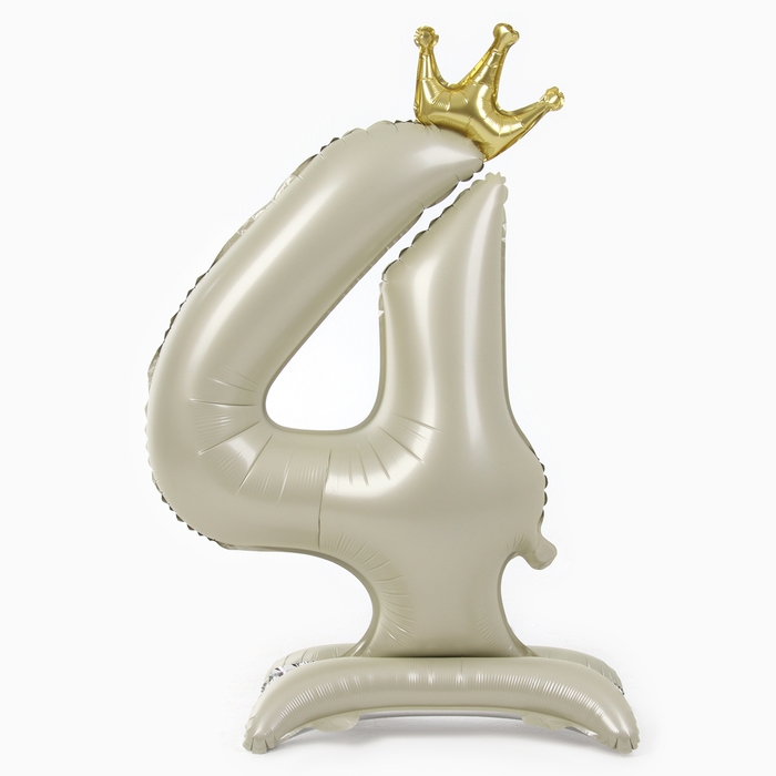 Шар фольгированный 42 Шар фольгированный 42" «Цифра 4 с короной» на подставке, цвет взбитые сливки