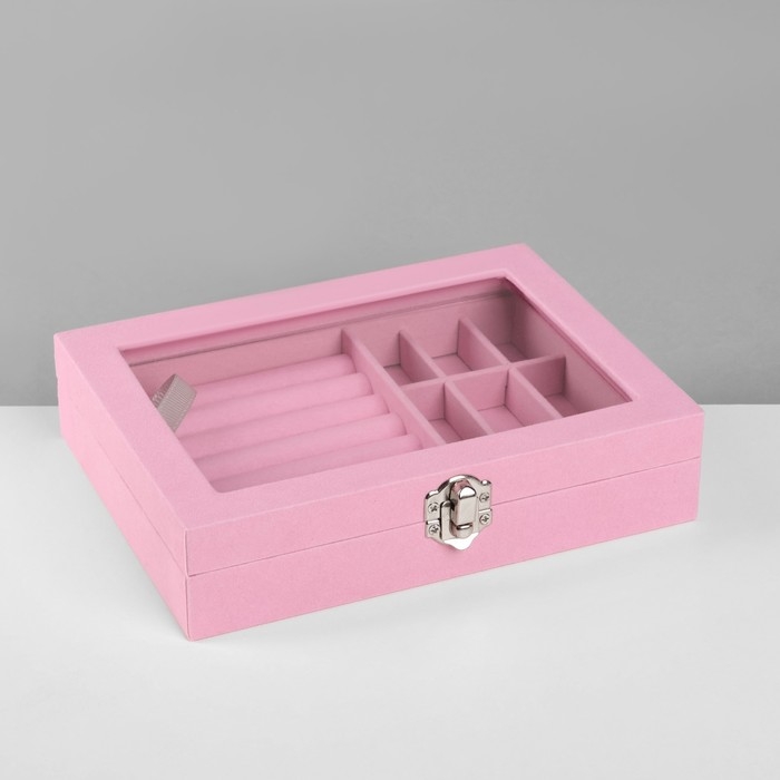 Подставка для украшений &laquo;Шкатулка&raquo;, 7 полос, 9 ячеек, 20,5&times;15&times;5 см, цвет розовый