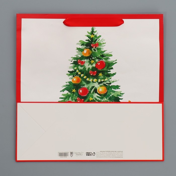 Пакет подарочный новогодний ламинированный квадратный Happiness, 30 х 30 х 12 см, Новый год