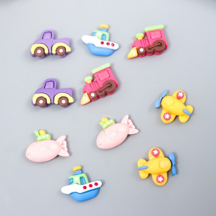 Декор для творчества пластик Декор для творчества пластик "Транспорт" набор 10 шт МИКС 1,7х2,1х0,7 см