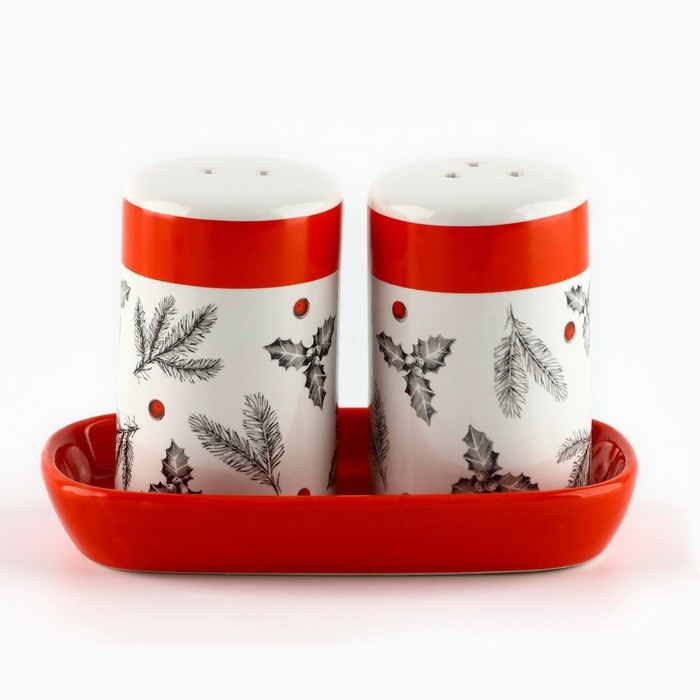 Новый год. Набор для специй керамический «Рождественский!», 12х6.5х7 см, цвет белый Новый год. Набор для специй керамический «Рождественский!», 12х6.5х7 см, цвет белый