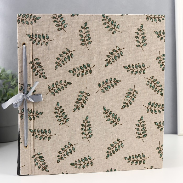 Фотоальбом на 200 фото 10х15 см Фотоальбом на 200 фото 10х15 см "Зелёные веточки" текстиль, чёрные листы 5х35х36 см, МИКС