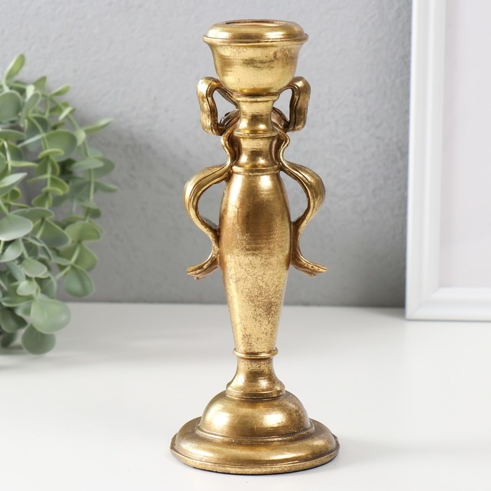 Подсвечник полистоун на 1 свечу Подсвечник полистоун на 1 свечу "Бант" золото 8,3х8,3х20,8 см