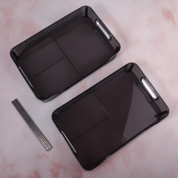 Органайзер для хранения, с ручками, 2 секции, 31 × 20 × 29 см, цвет чёрный/серебристый