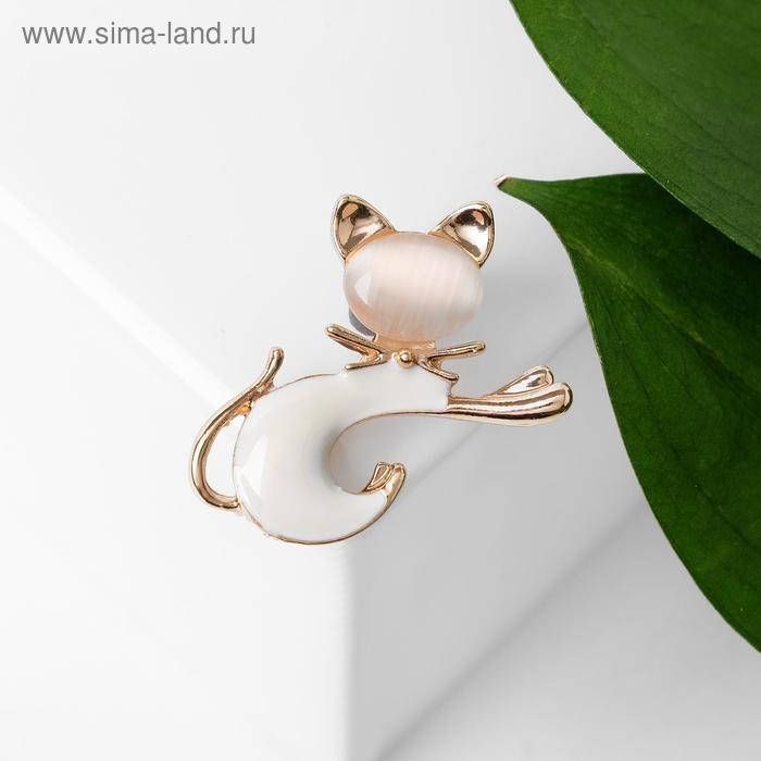 Брошь &laquo;Кошечка&raquo;, цвет белый в золоте