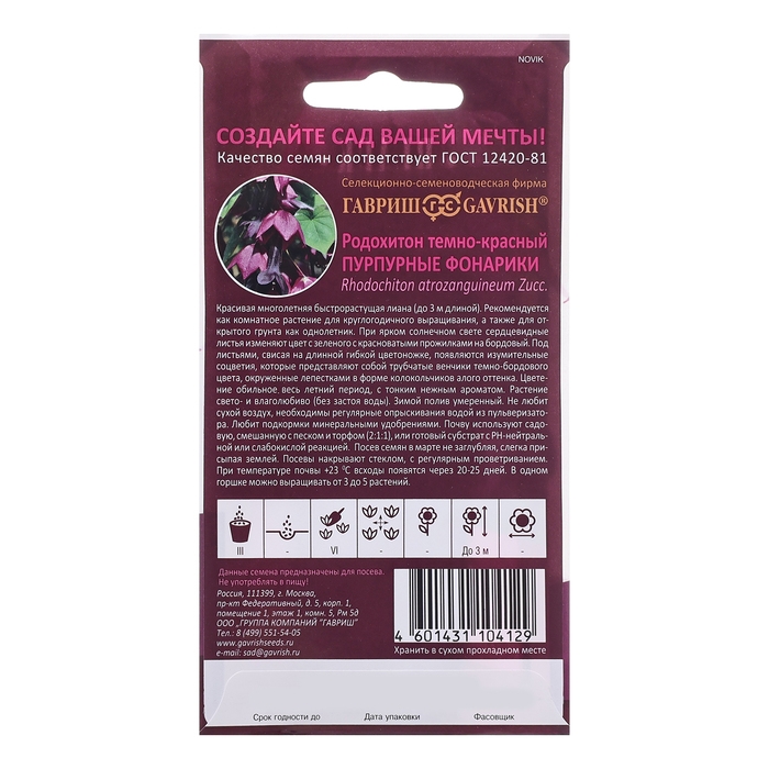Семена Родохитон  Семена Родохитон "Пурпурные фонарики", 4 шт.