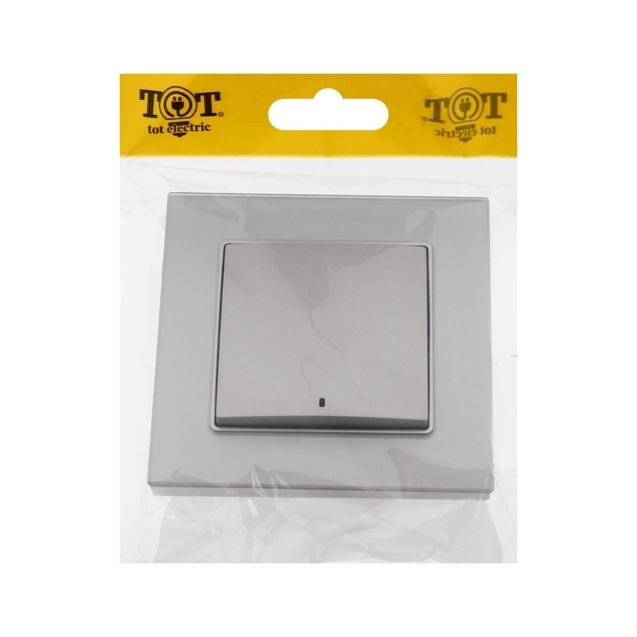 Выключатель TOT Matte Glass, 10 А, 1 кл., с подсветкой, скрытый, стекло, серебристый