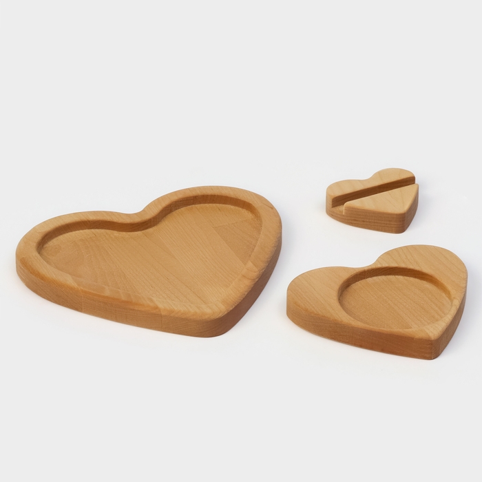 Подарочный набор деревянной посуды Adelica «Для тебя», тарелка 20×17 см, подставка под горячее и телефон, берёза Подарочный набор деревянной посуды Adelica «Для тебя», тарелка 20×17 см, подставка под горячее и телефон, берёза