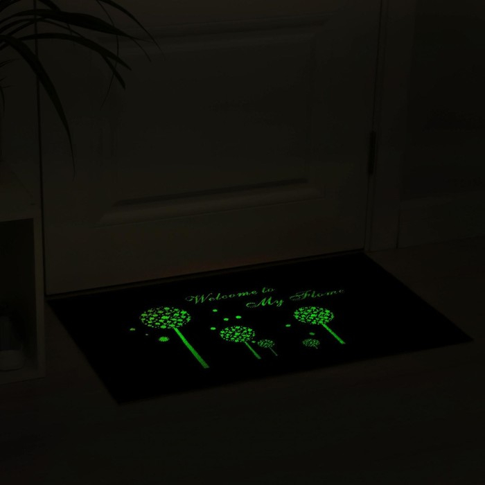 Коврик влаговпитывающий придверный светящийся в темноте Доляна «Добро пожаловать», 50×80 см, цвет коричневый Коврик влаговпитывающий придверный светящийся в темноте Доляна «Добро пожаловать», 50×80 см, цвет коричневый