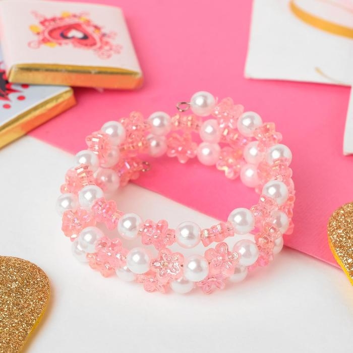 Браслет-пружинка детский «Выбражулька» цветочки хрустальные, цвет бело-розовый Браслет-пружинка детский «Выбражулька» цветочки хрустальные, цвет бело-розовый